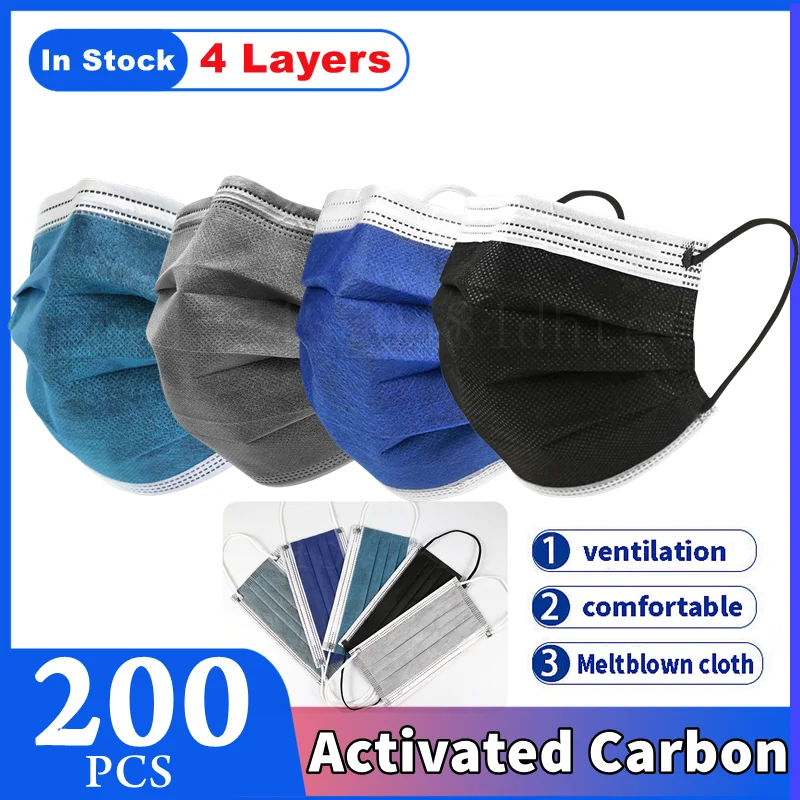 Одноразовая черная маска с активированным углем 4-слойный респиратор