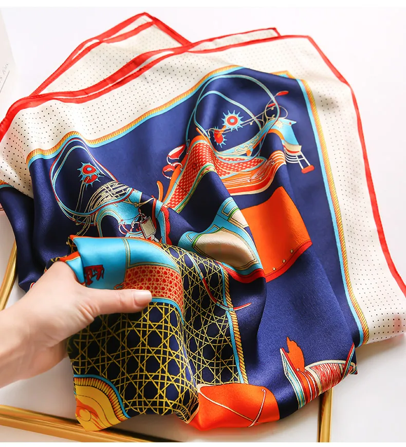 

100% Silk Square Scarf Shawls Women Hair Wraps Outdoor Sunscreen Cape Cashew Pattern 88CM