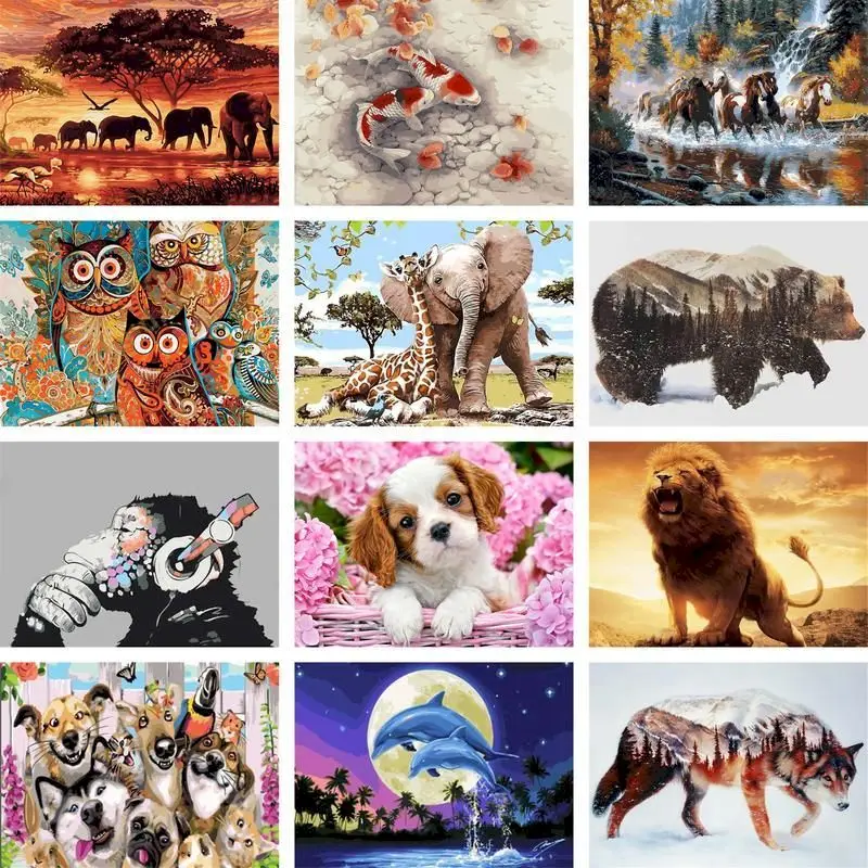 

RUOPOTY 60Ã—75cm Animal Painting By Numbers Elephant Lion Handpainted Kits Canvas Drawing Acrylic Paints Wall Artwork Home Decor