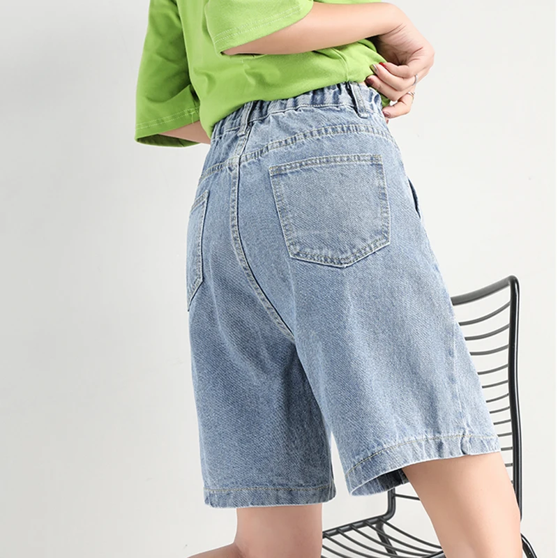 

Plus Size Woman Shorts 2020 Wide Leg Bermuda Denim Short pants Jeans Shorts High Waisted Bermuda Femme Pocket Casual BF Clothing
