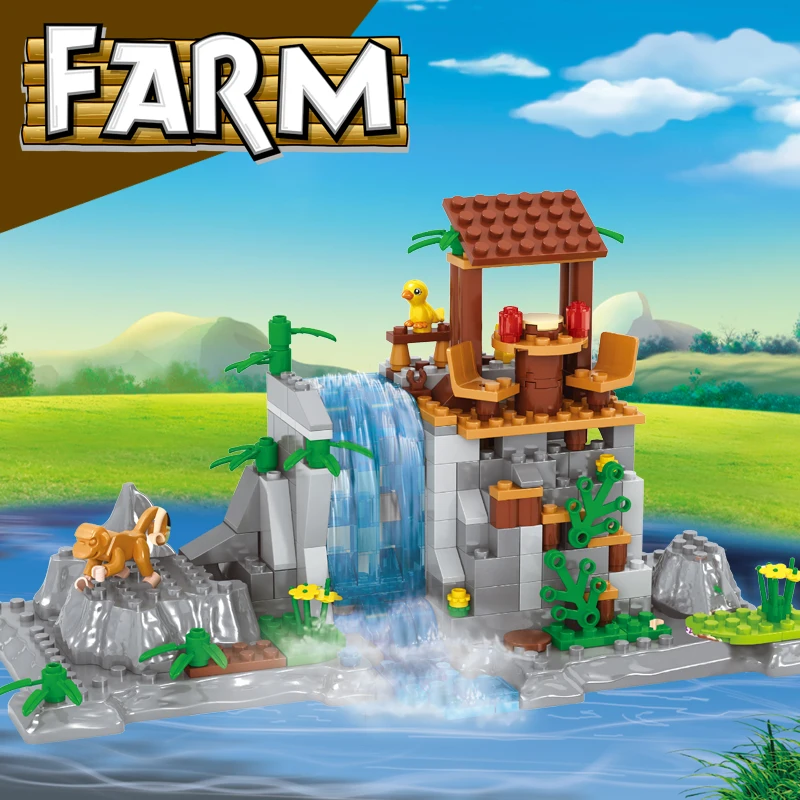 

AUSINI Rockery Waterfall Blocks Toys for Children Vacation House Building Model Girls Figures Creator Kids Plastic Bamboo Raft