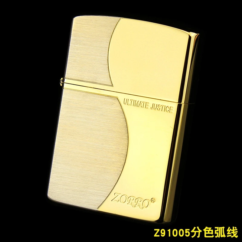 

Zorro arc electric gold-plated copper case white steel inner bladder diagonal wire drawing line kerosene lighter