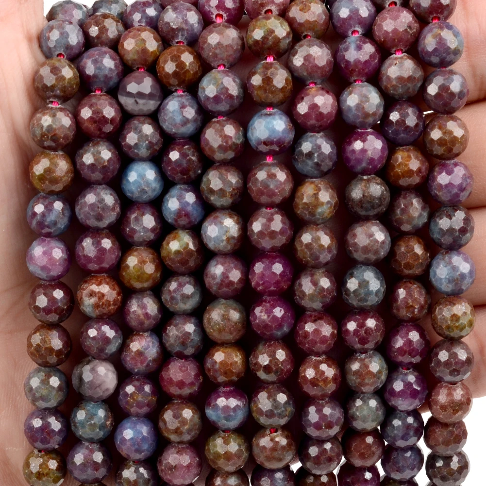 

8mm High Quality Genuine Natural Faceted Rubys Sapphires Stone Beads For Jewelry Making Round Loose Spacer Beads DIY Bracelet