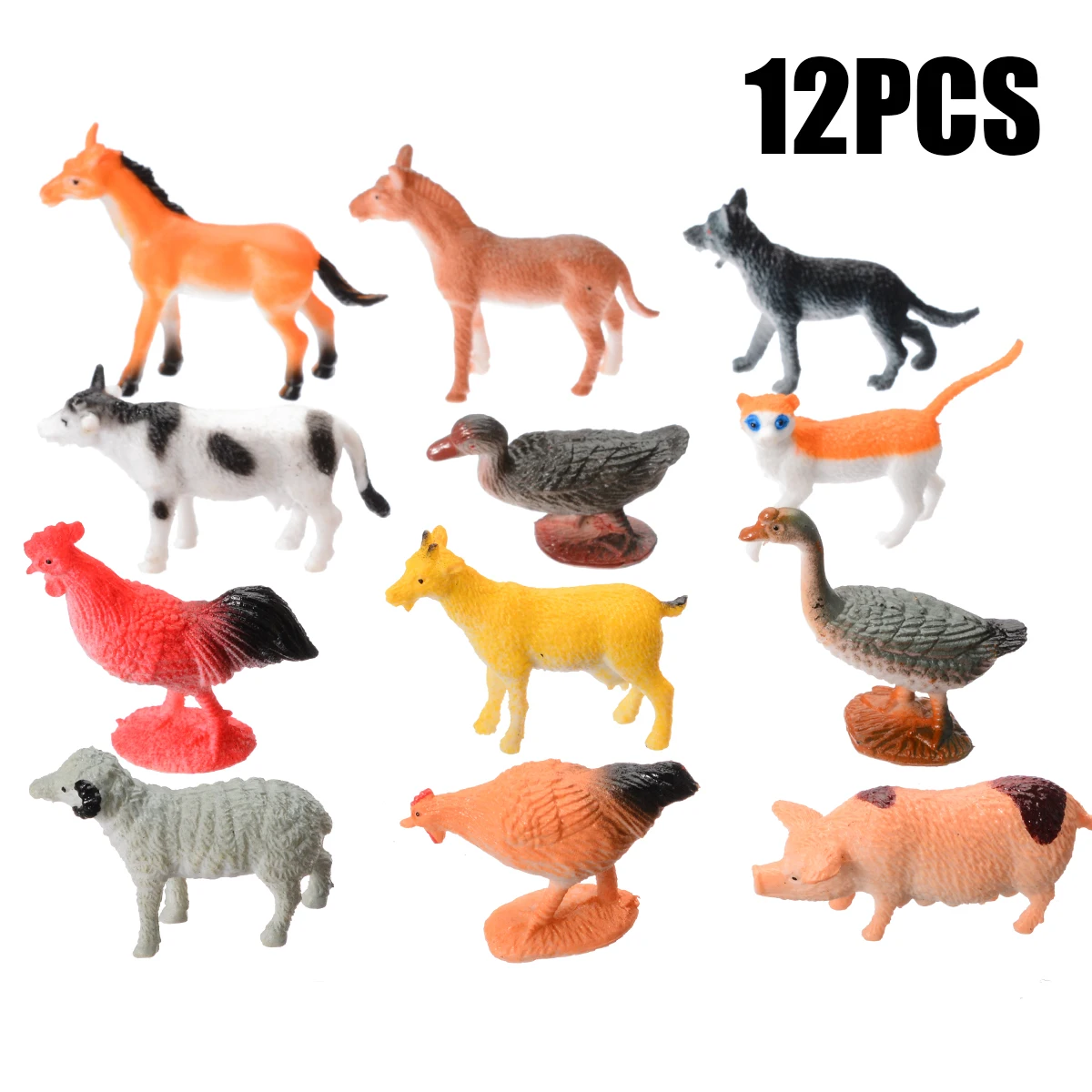 

12pcs Wild Farm Yard Animals Model Pig Cow Horse Dog Cat Kids Toys Set Toy Gift Home Decoration
