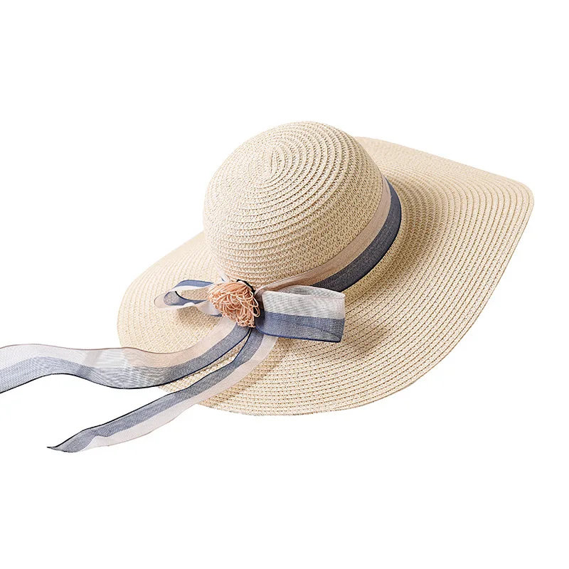 

2021 New Big Brim Straw Hat Women's Lengthened Ribbon Summer Vacation Beach Hat Foldab Sun Hat For Sun Shading And UV Protection