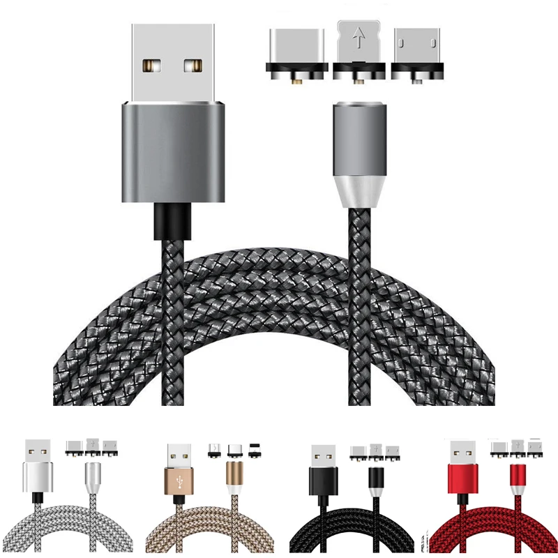 Магнитный кабель 1 м светодиодный Плетеный индикатор Тип C зарядный Micro USB для iPhone X