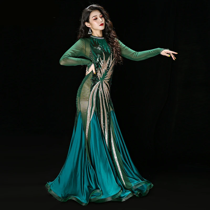 Живота Танцы Стразы Вышивка газовая ткань с пайетками живота Платье из одного