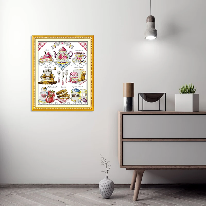 Joy Sunday чайное время домашний декор Счетный Принт Холст Вышивка крестиком узор Diy