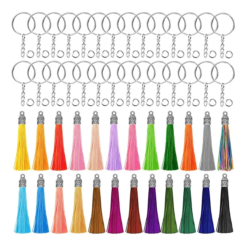 

150Pcs Bulk Keychain Tassels Charms Set Includes 50Pcs Tassels for Crafts, 50Pcs Key Chain Rings and 50Pcs Jump Rings