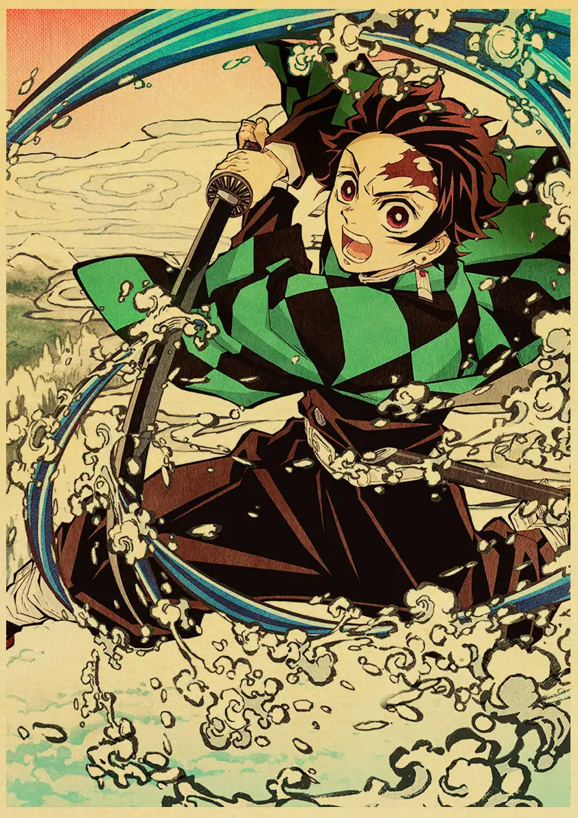 Винтажные постеры демон убийца Kimetsu no Yaiba аниме плакат настенный Арт Ретро плакат живопись украшение для гостиной домашний декор
