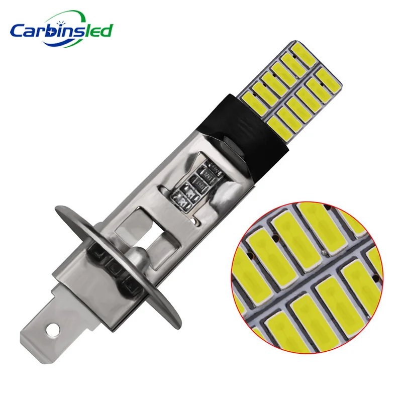CARBINS 2 шт. 24 светодиодный 4014 SMD H1 H3 Автомобильный светодиодный сменные светодиодные лампы для авто противотуманные лампы для дневных ходовых огней светильник белого цвета для DC 12V