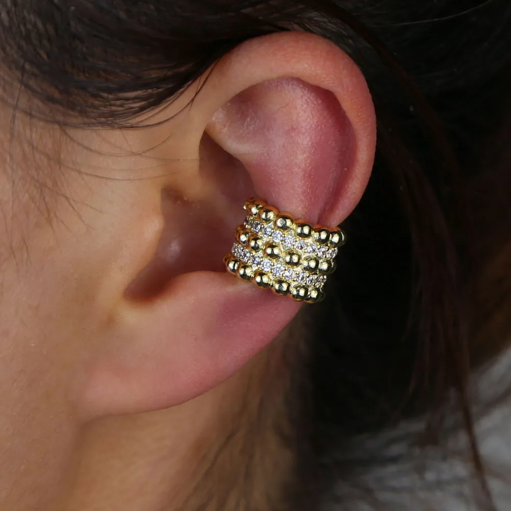 Золотой цвет Мульти обернуть вокруг бисером cz дизайн широкий Кафф 1 шт клипсы в