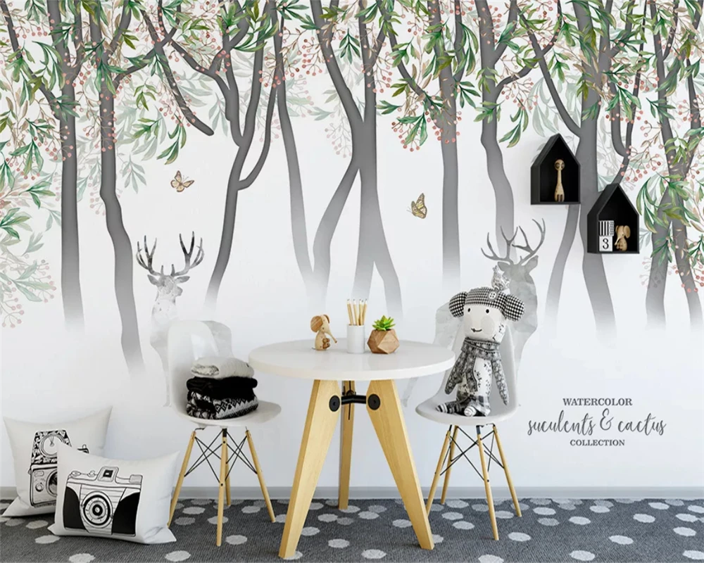 Модные обои beibehang на заказ ручная роспись скандинавский маленький свежий лес