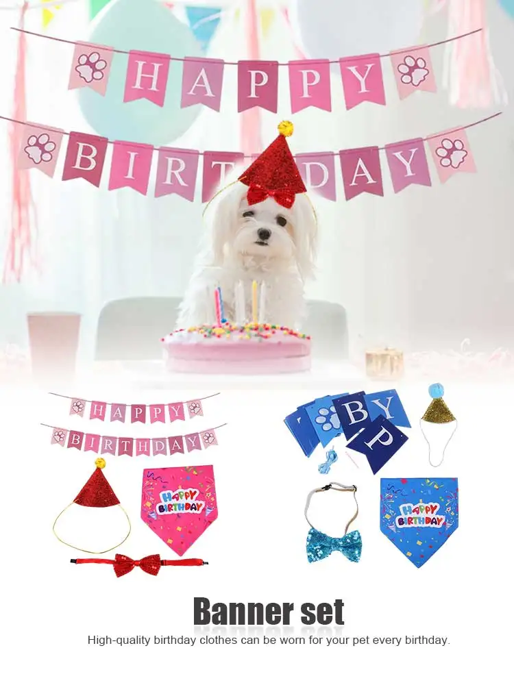 

2021 Pets Birthday Decoration Set Hat Flag Birthday Dressing Supplies