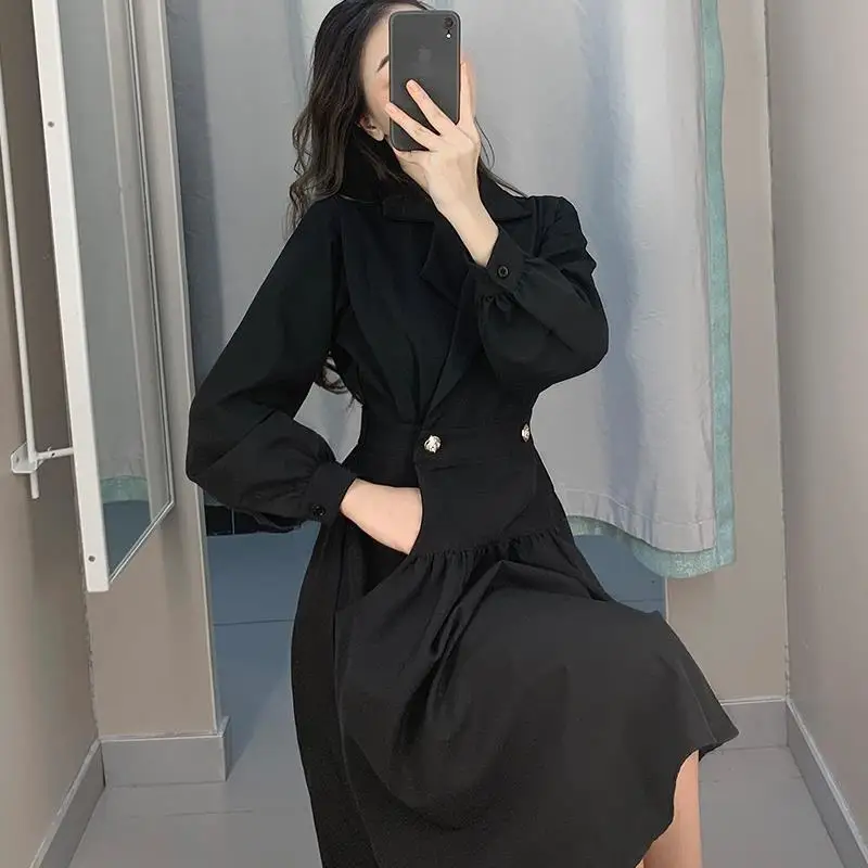 

Black Vintage Dress Women Casual Elegant Slim Dress Office Lady Midi Korean Dress Female 2020 Autumn Winter Women's Clothing
