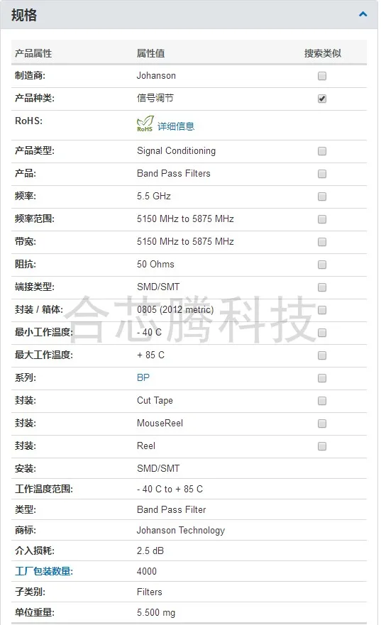 

Johanson 5515BP15C725E signal conditioning band pass filter 5.5GHz original authentic