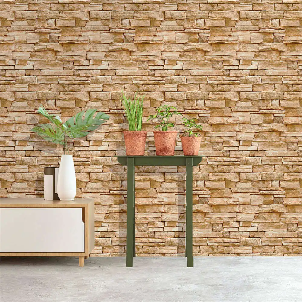 

Brown Stone Wallpaper Peel And Stick Roll paper Self-Adhesive Removable contact paper Waterproof For Kitchen oil proof