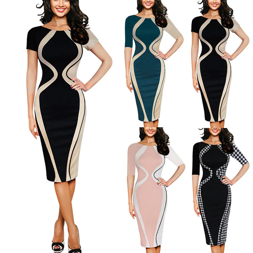 

Elegant Sexy Women Dress O-Neck Slim Clothes Beach Fashion Stitching Creative Pattern Dress Lady Party Personality New Vestidos