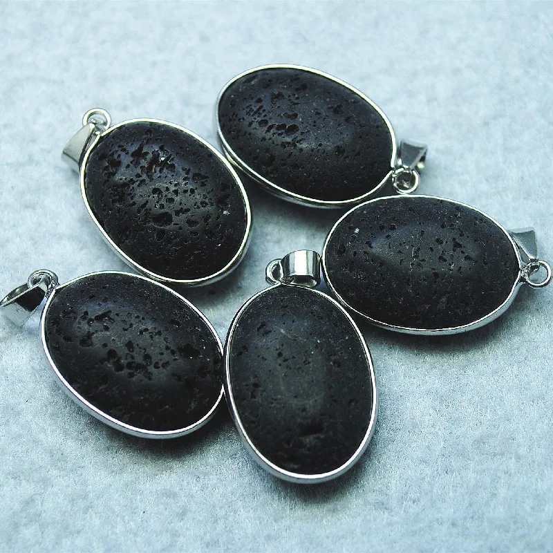

5PCS Black Lava Stone Pendants Oval Shape 15X20MM For Choker Necklace Making Fashion DIY Jewelry Finding Free Shipping