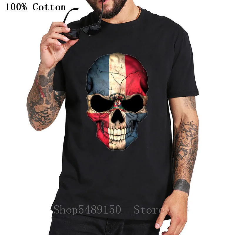 Высококачественная Винтажная футболка с черепом и флагом Доминики новинка