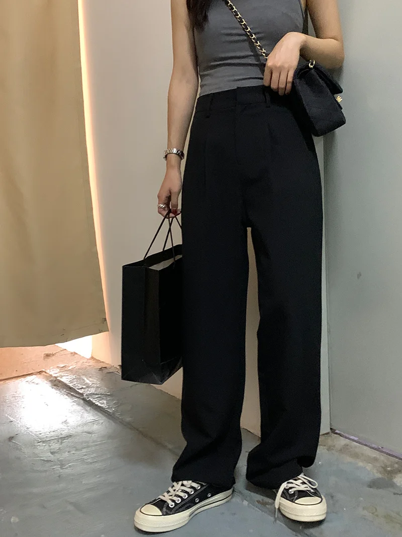 Повседневные Широкие Женские Брюки Корейская версия свободные с высокой талией