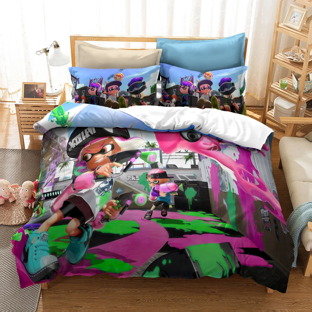

Popular Splatoon 2 Game Printed Bedding Set 3d Cartoon Duvet Cover Set Pillow Case Twin Full Queen King Size Bed Linen Bed Sets