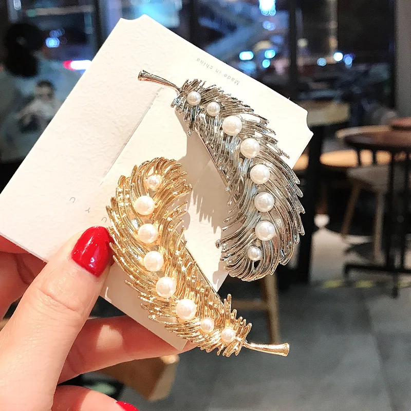 

New Retro Metal Alloy Hair Clips Feather Leaf Pearl Duckbill Clip Hairpin Side Clip Hair Accessories For Women Girls Party