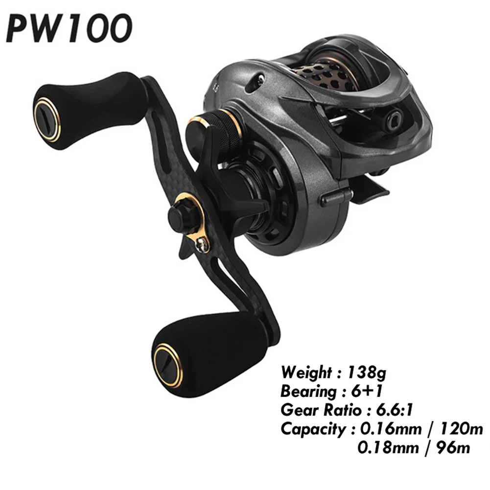 

Fishing Reel PW100 6.6:1 Carp Baitcast Reel Bait Casting Carbon Fiber Body Fishing Reels
