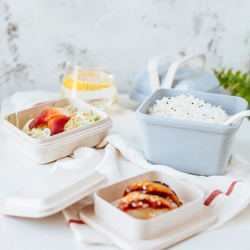 Милая коробка для ланча из пшеничной соломы детский офисный контейнер