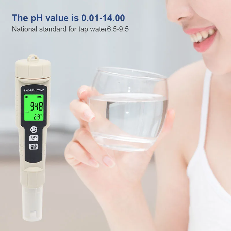 Цифровой измеритель качества воды тестер 4 в 1 H2/PH/ORP/TEMP для бассейнов питьевой