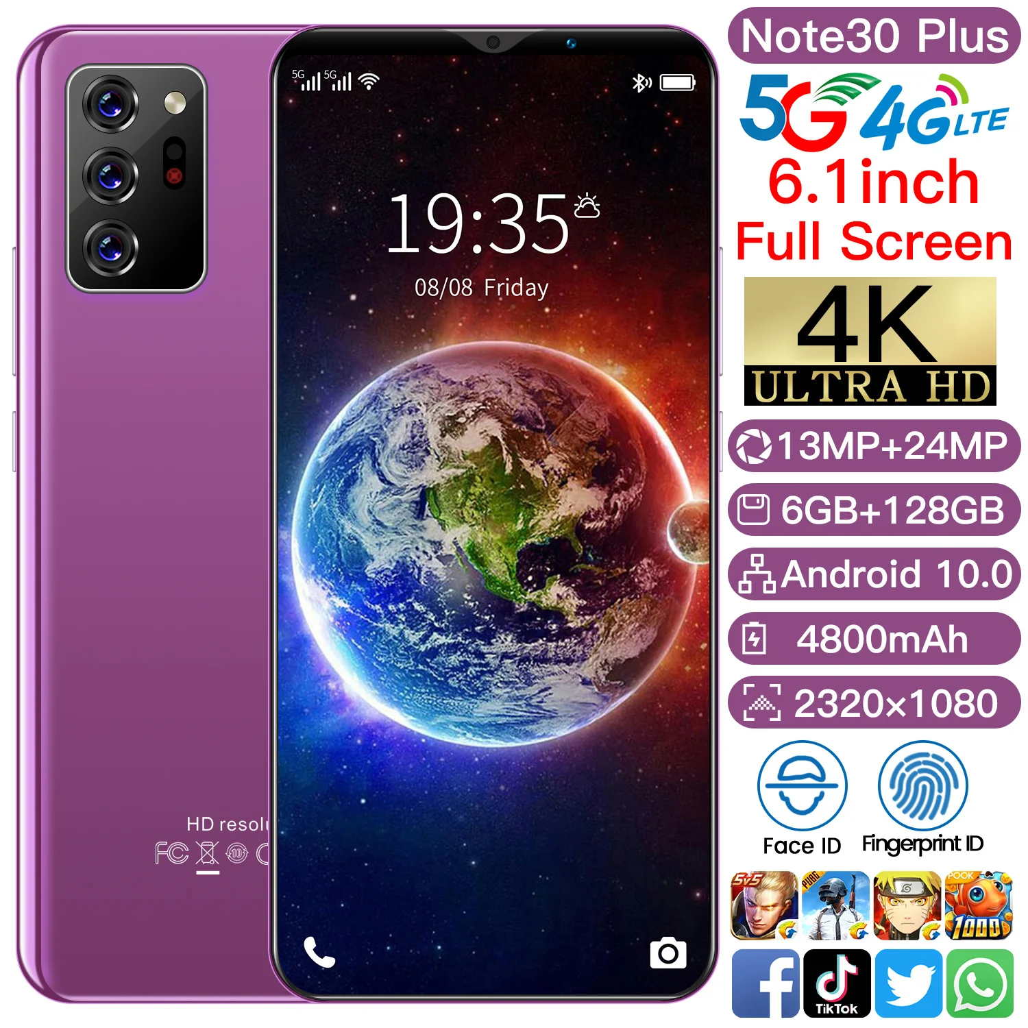 

Global Version Note30 Plus 6.1 Inch 6+128GB Smartphone 4800mAh Android10 Face Unlock Cellphone Dual SIM 4G LTE 5G Network Phone