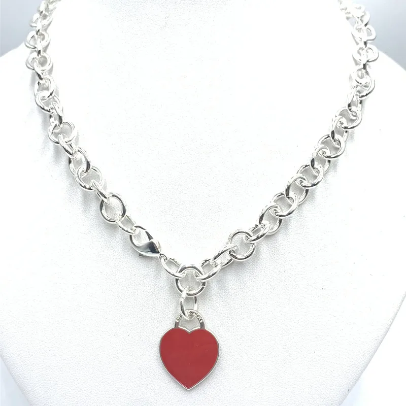 

1:1 Original Logo 925 Sterling Silver Heart-Shaped Epoxy Pendant O Necklace, Holiday Jewelry Gift For Ladies