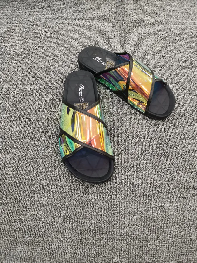 Сланцы женские из пластика неоновые шлепанцы с перекрестной завязкой пляжные