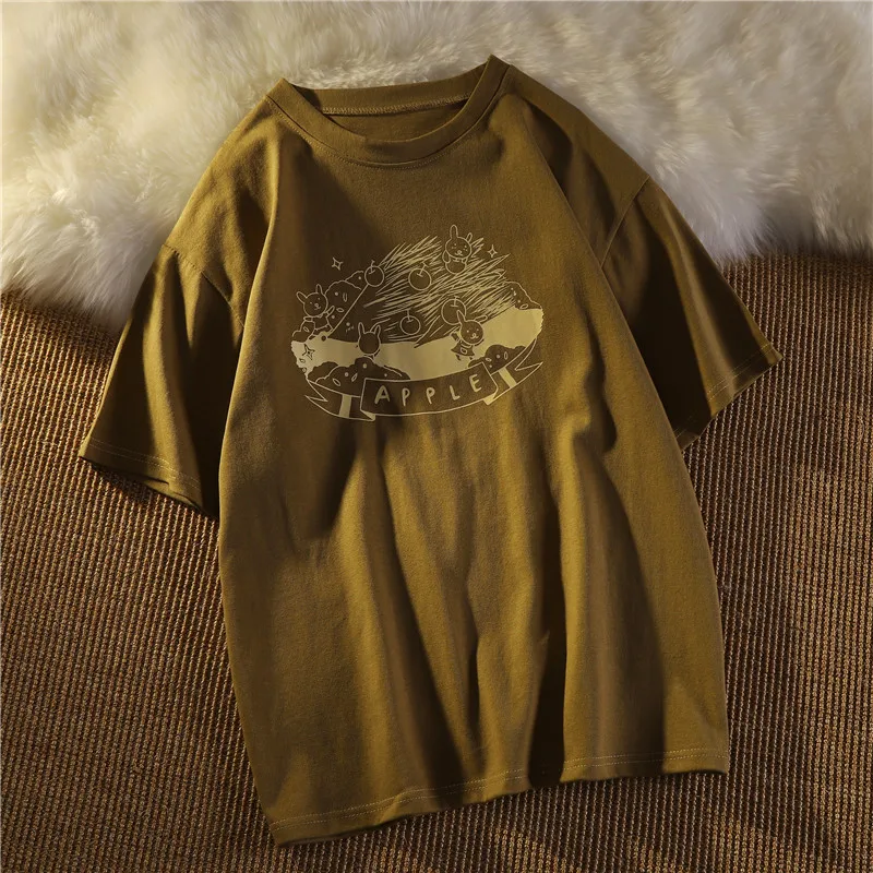 

Vintage Cotton Short-Sleeved T-shirt Women's Loose Korean Ins Trendy Harajuku Japanese Style Salty Sweet Top