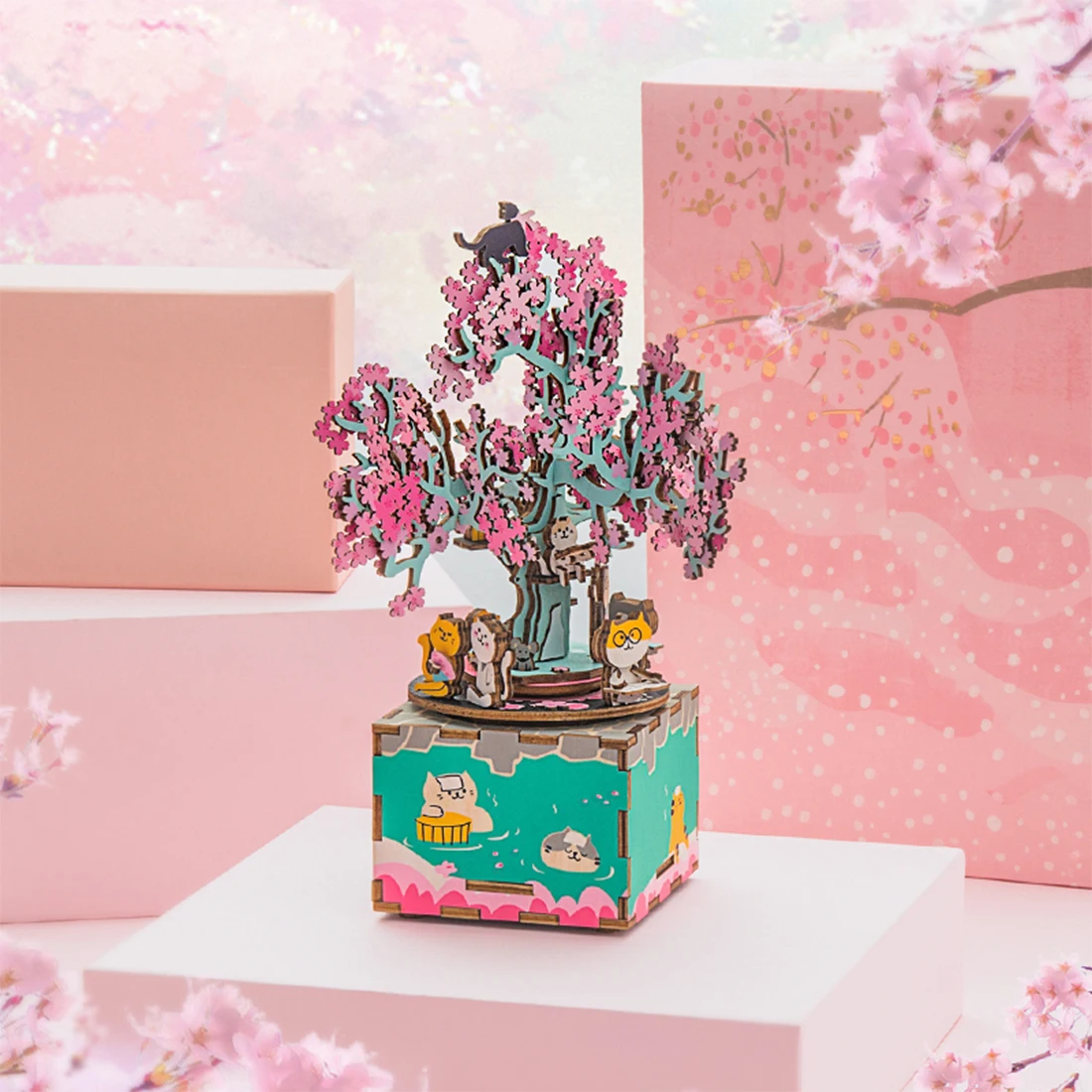 

DIY Assembly Handmade Music Box Models Under The Sakura Tree 3D Wooden Music Box Model Building Kits
