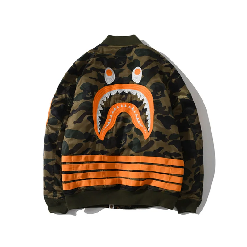 

2021 Winter Camouflage Military Baseball Jacket Men Women Casual Shark Head Embroidered Warm Jacket Japanese Tide Brand Coat