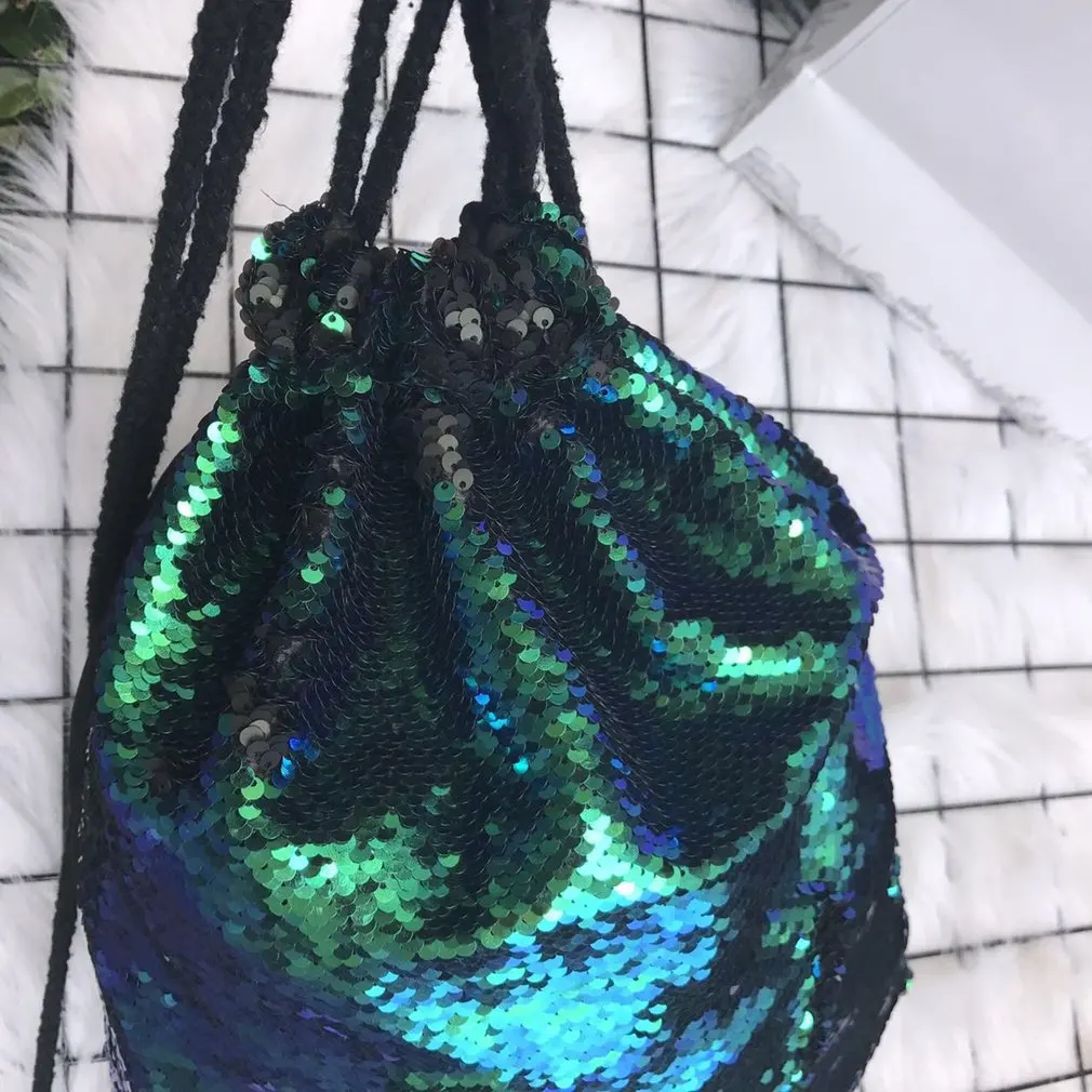 Модные женские сумки на шнурке рюкзак для девочек-подростков с блестками