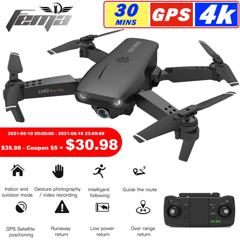 FEMA Y535 LM12 мини GPS Дрон с камерой 4K/720P широкий угол 2 4G Профессиональный высотой