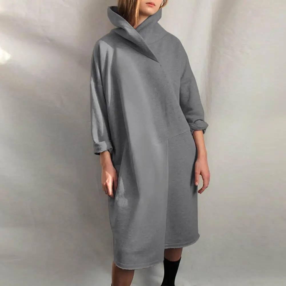 

Dropshipping 2021 Women Sweatshirt Dress Solid Color Simple Autumn Winter Loose Long Sleeve Hooded Sweatshirt Dress Streetwear