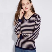 womens spring autumn casual knitted sweater fashion striped patchwork long sleeve pullover sexy woman v neck tops