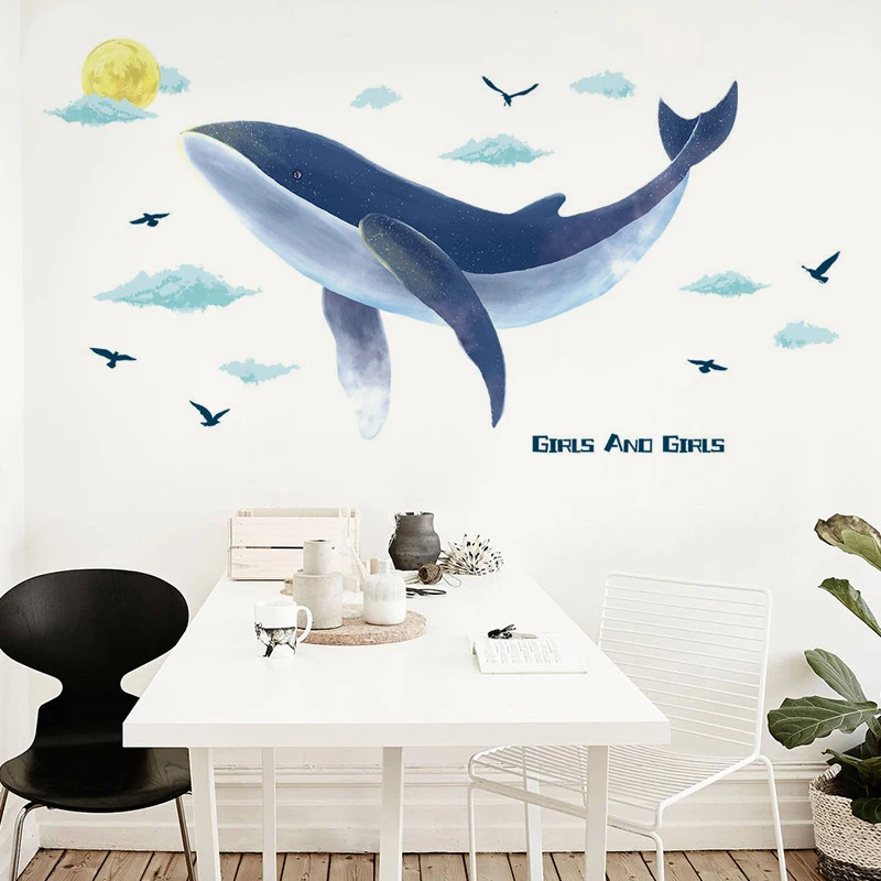 

Creative Cute Blue Whales Wall Stickers Kid Childrens Room Decoration Home Decor Toys Bedroom Kitchen Poster Self-Adhesive Live