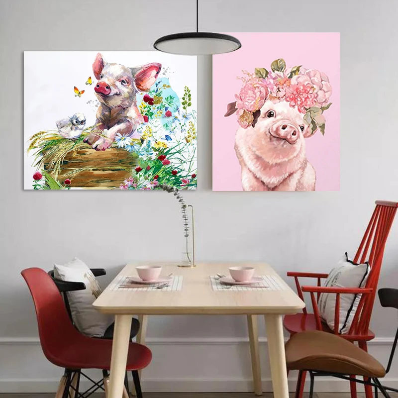 Diy цифровая картина животное цветок свинья Жилая декоративная живопись для
