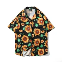 2020 new tide harajuku short sleeve shirt retro style all matching loose hawaiian sunflower shirt for young men and women