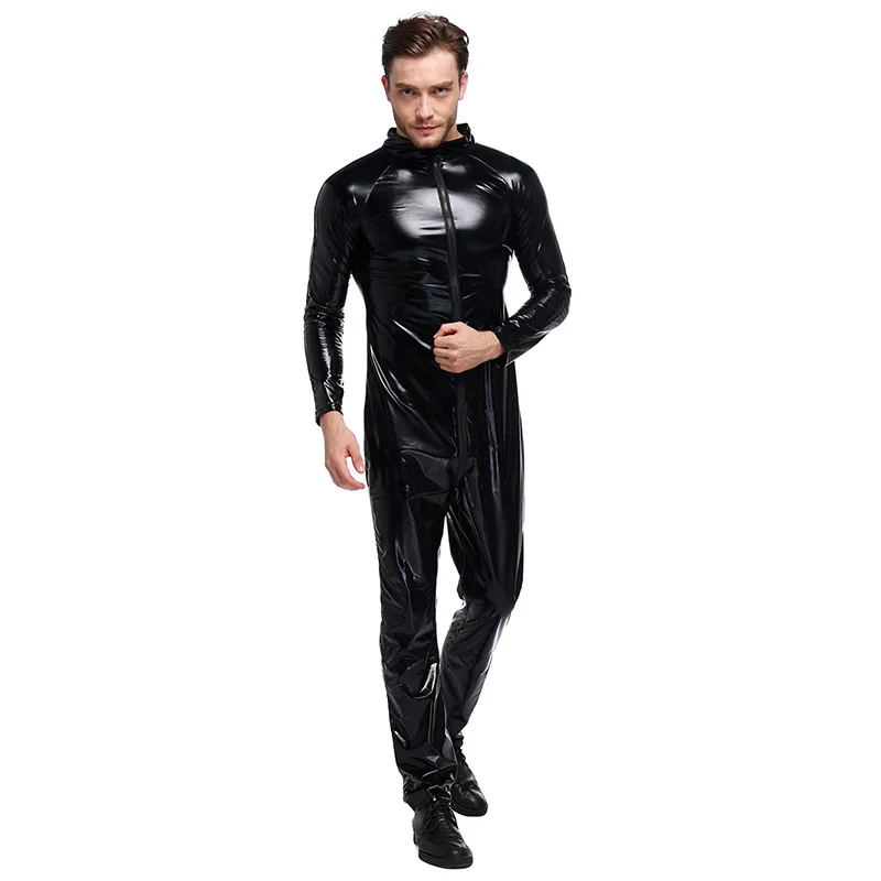 Helloween Sexy Wetlook Faux Leather cat Jumpsuit Masquerade Clubwear Crotch Zipper Catsuit Bodysuit | Тематическая одежда и