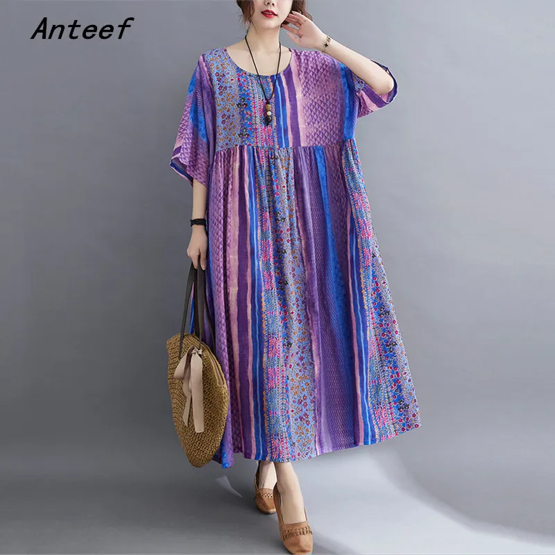 

Женское винтажное платье с коротким рукавом, повседневное Свободное длинное летнее платье, элегантная одежда 2023