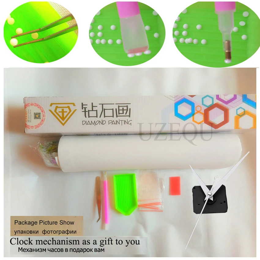 Triptych 5D DIY настенные часы Алмазная картина Полная площадь круглые крестиком