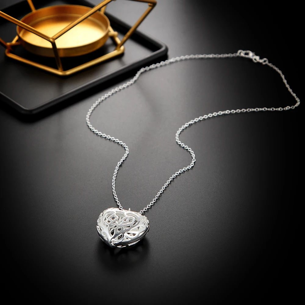 hot beautiful 925 stamp silver romantic heart pendant necklace for women fashion brands party wedding jewelry gifts free global shipping