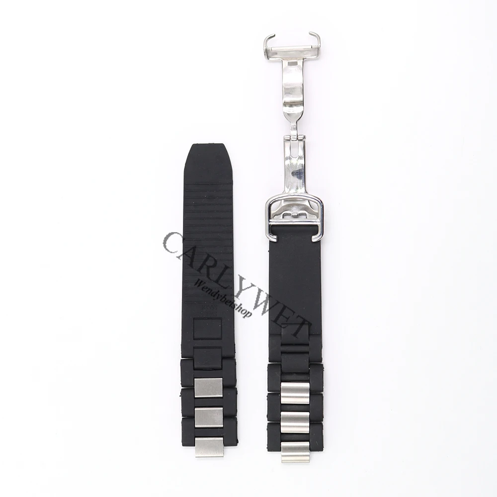 Rolamy TOP GRADE 20mm*10mm Black Replacement Silicone Rubber Wrist Watch Band with Clasp F 21 Chronograph