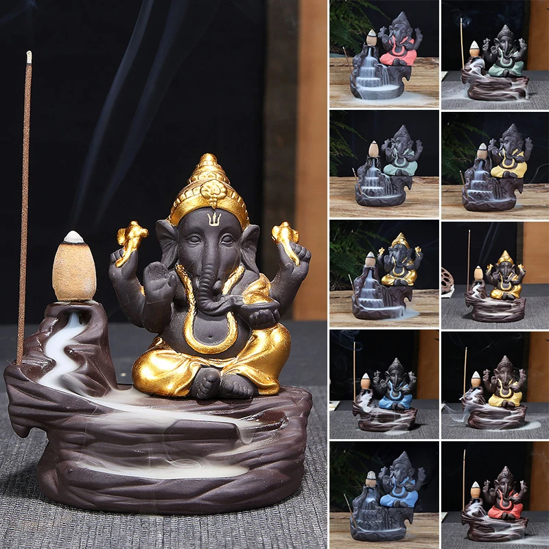

Ganesha Backflow Incense Burner Elephant God Emblem Auspicious And Success Ceramic Incense Holder Aroma Censer Home Decor Crafts