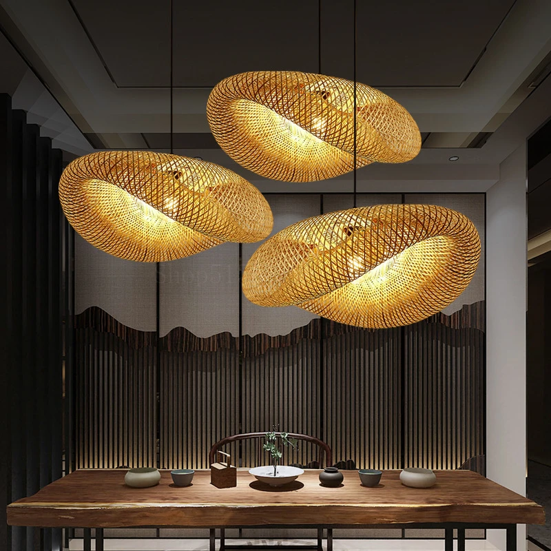

Modern Hand Woven Bamboo Pendant Llights Living Room Decoration Ceiling Lamp Kitchen Accesories Hanging Straw Hat Chandeliers
